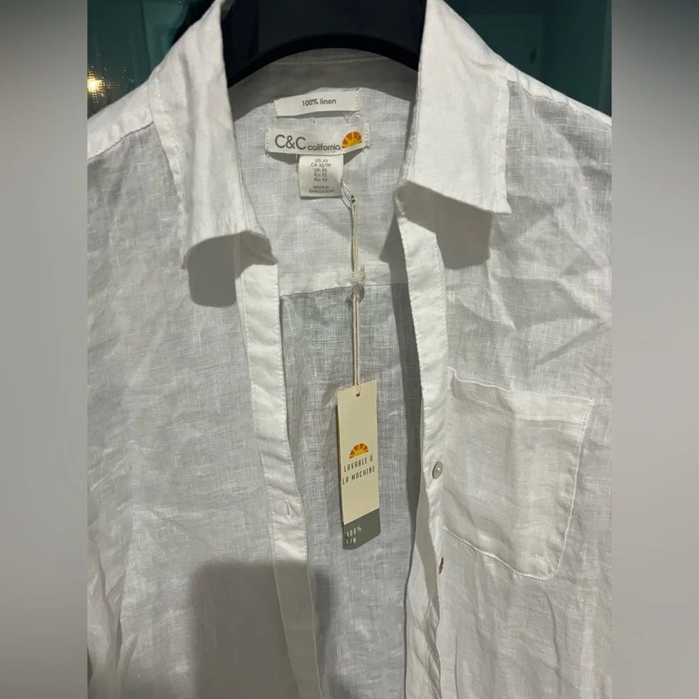 C&C California linen shirt white New! Size XS - Picture 8 of 9